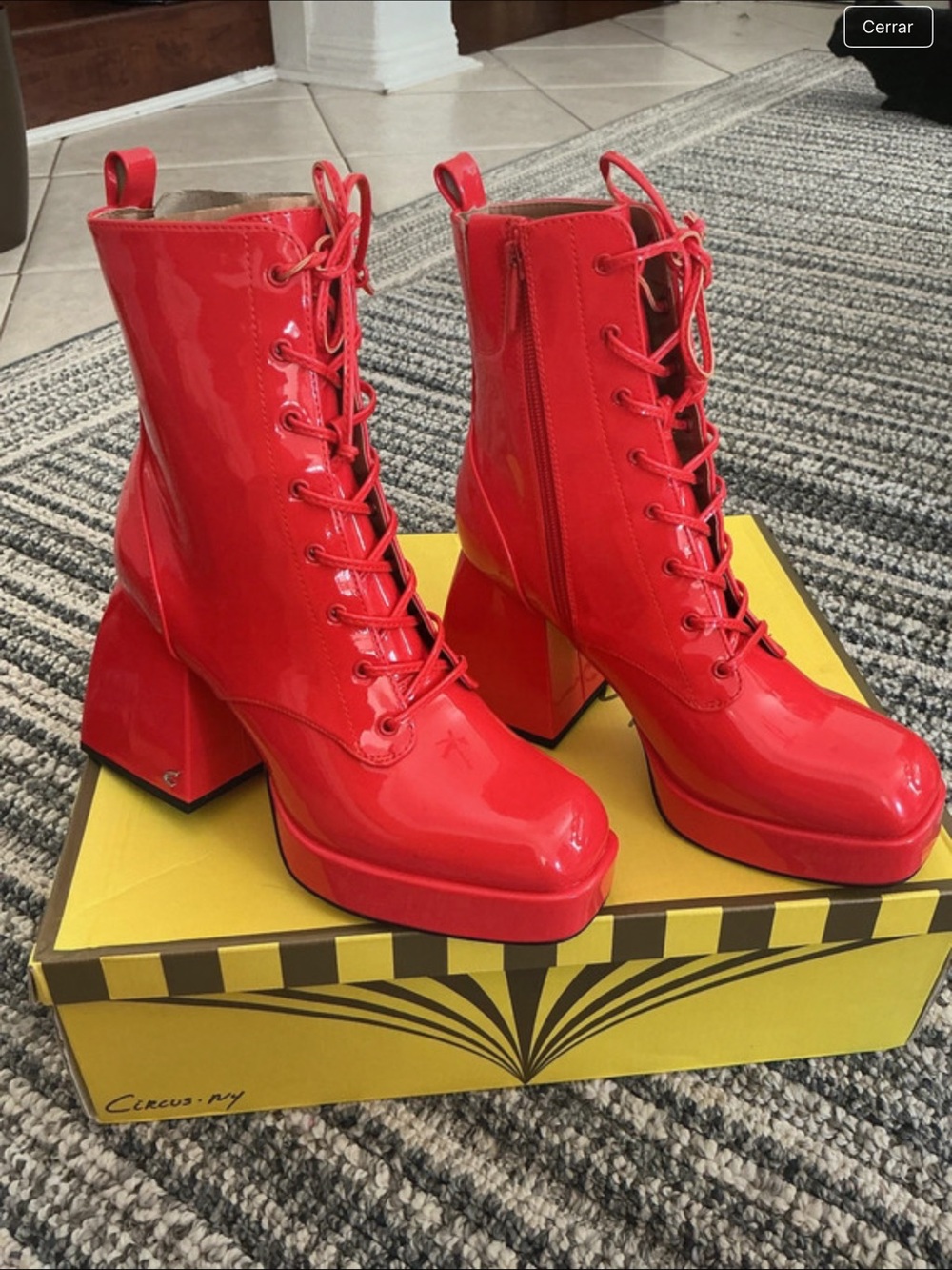 Circus by Sam Edelman Red Patent Lace-Up Platform Ankle Boots